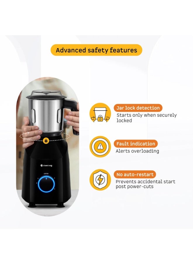 Atomberg Yulia 750 Watt Mixer Grinder | 4 Multipurpose Jars including Chopper Jar | Coarse Mode for Silbatta-like Textures | Powerful Intelligent Motor | Advanced Safety Features | Gloss Black - Image 4